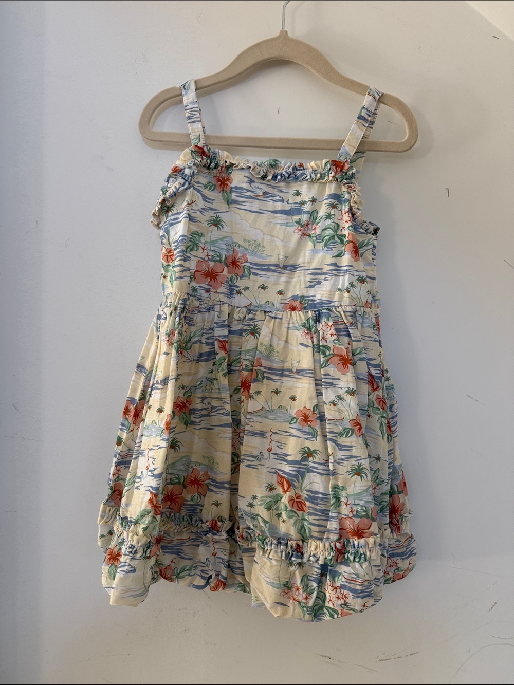 Janie and Jack Cream Sundress with Blue Waves and Coral Floral Print